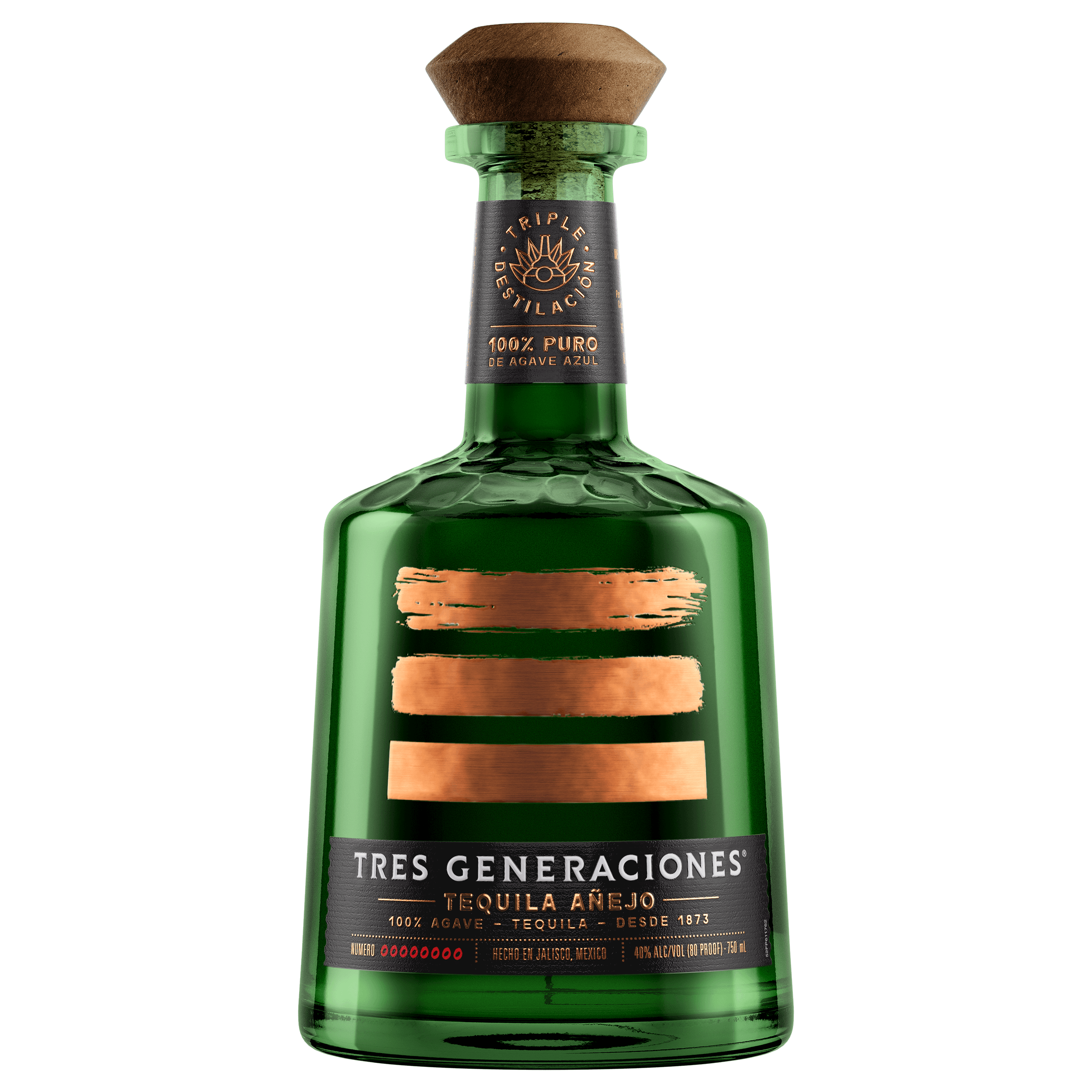 Tres Generaciones Tequila Añejo 750ml bottle, aged in American oak, crafted at La Perseverancia Distillery, Tequila, Jalisco.