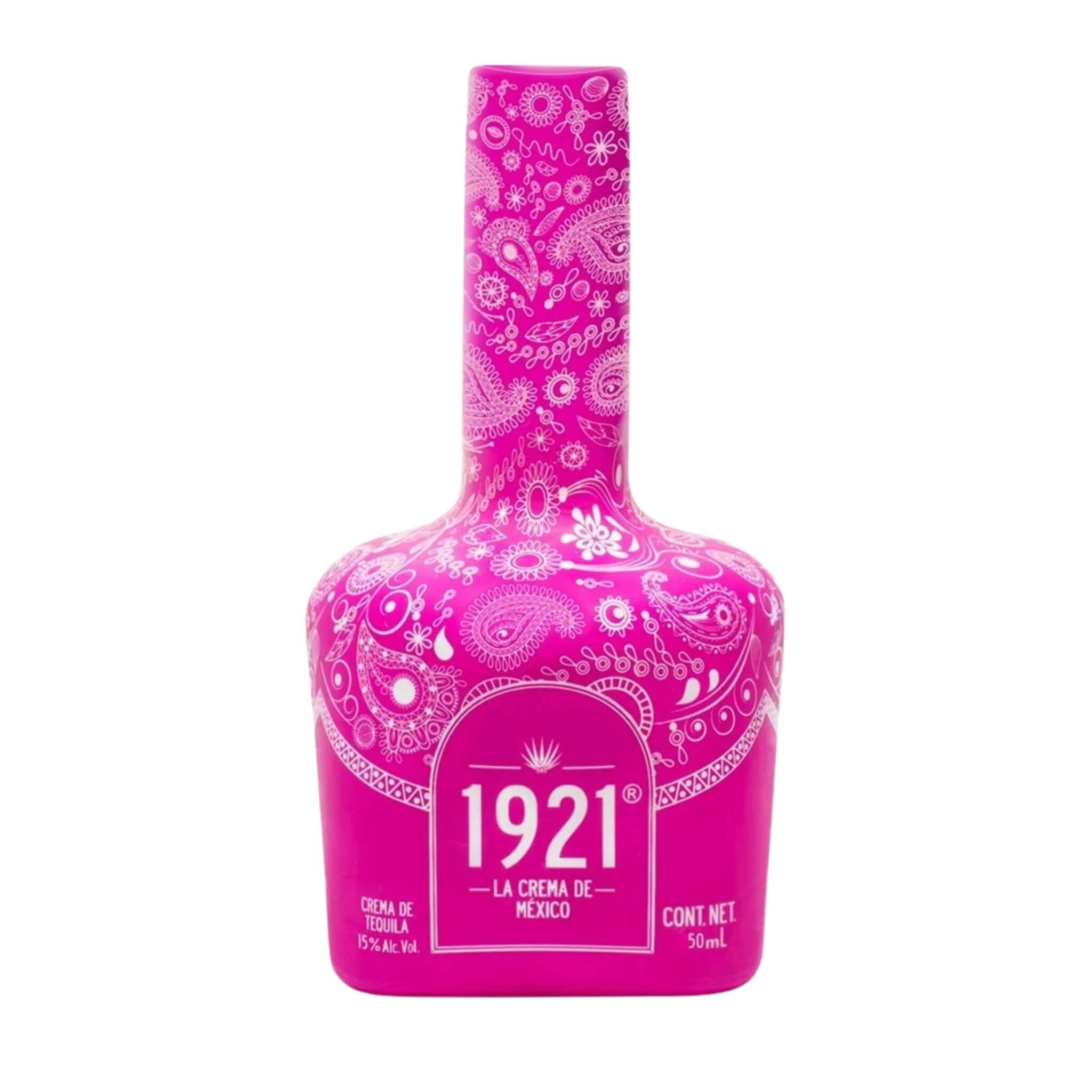 1921 Cream Tequila 50ml pink bottle, Jalisco Mexico, unaged tequila with Mexican cream, coffee, vanilla, chocolate flavors
