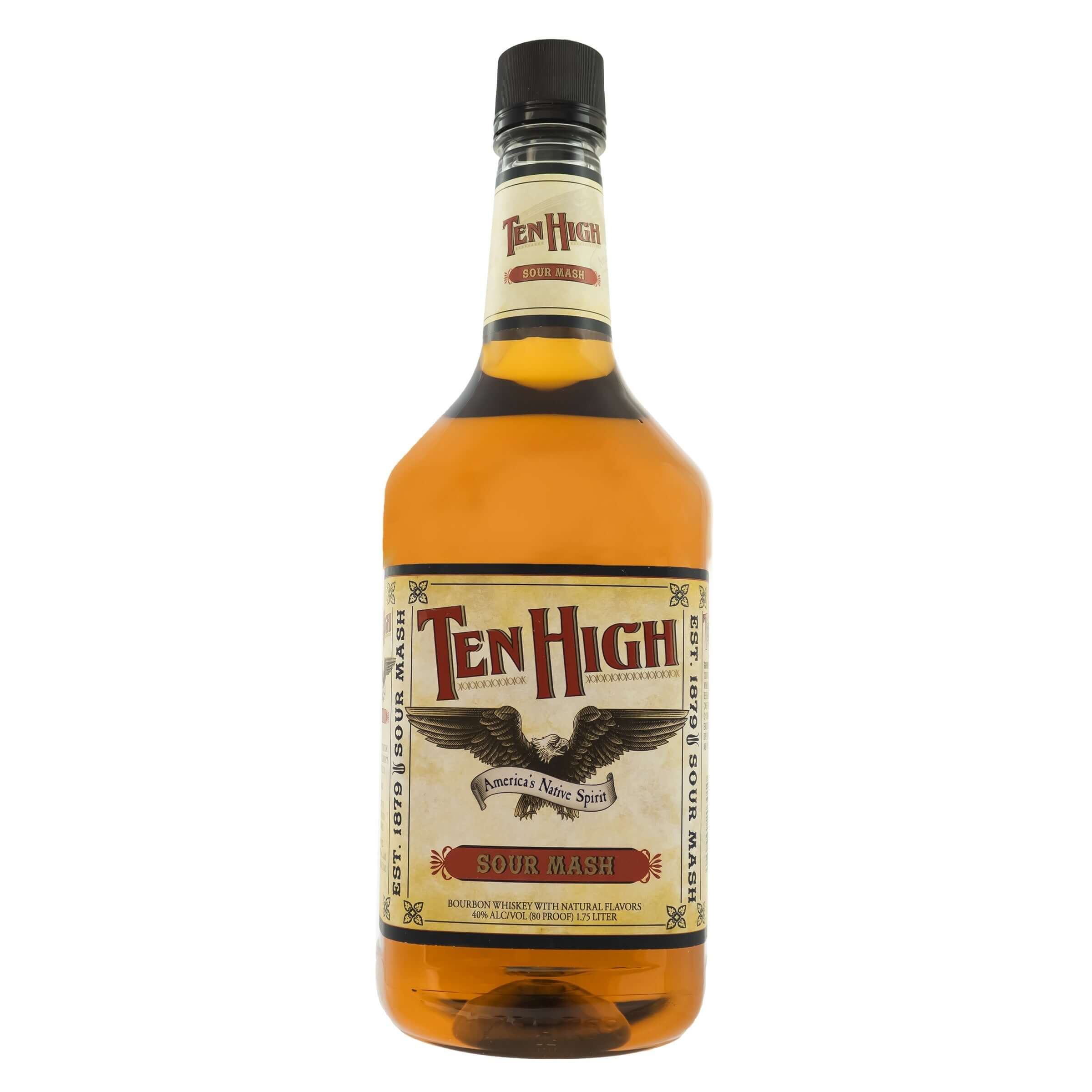 Ten High 1.75L bottle of sour mash bourbon whiskey with a smooth, approachable flavor, crafted by Barton Brands, Bardstown, Kentucky.