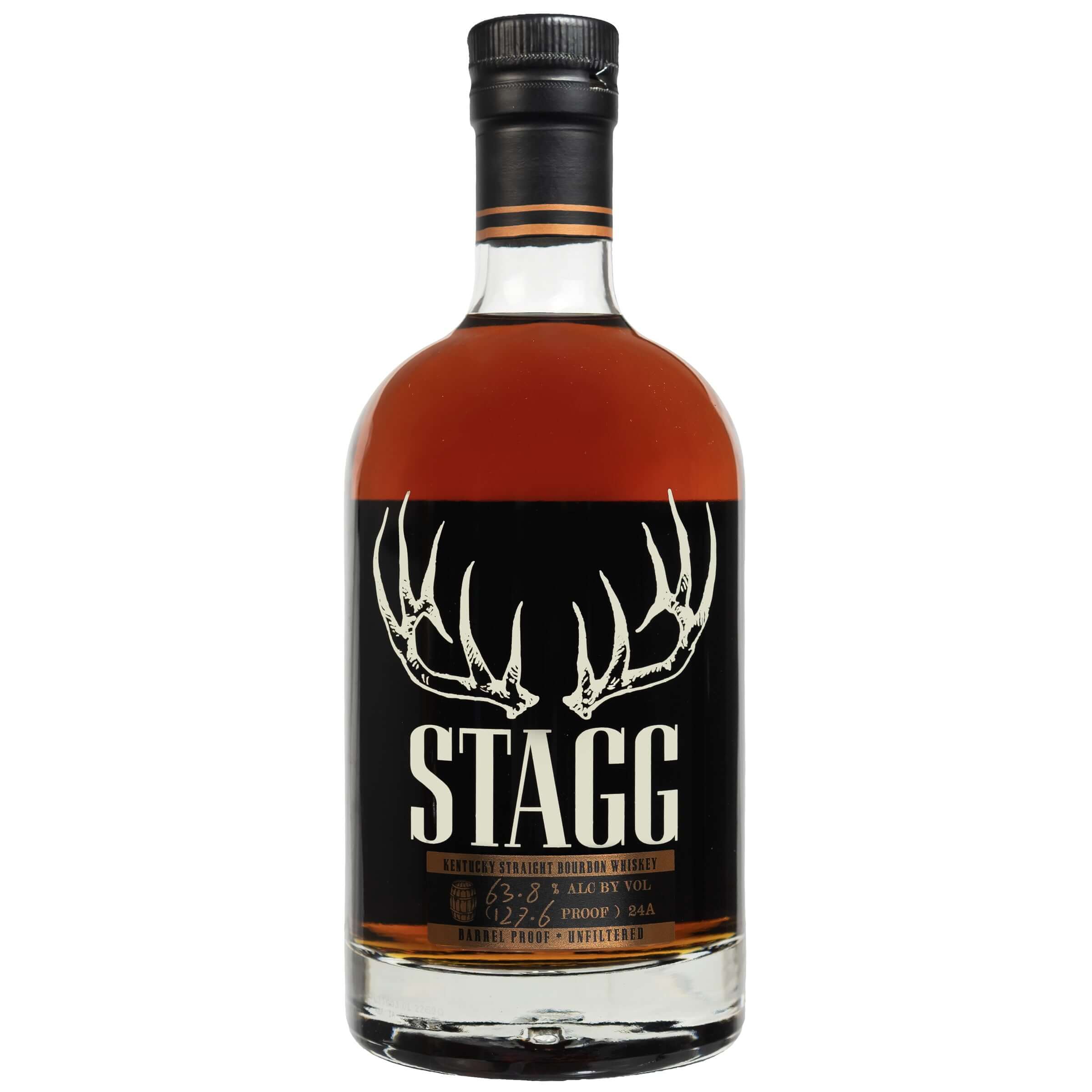 Bottle of Stagg Jr. Kentucky Bourbon Whiskey 750ml by Buffalo Trace, showcasing bold and unfiltered flavor.