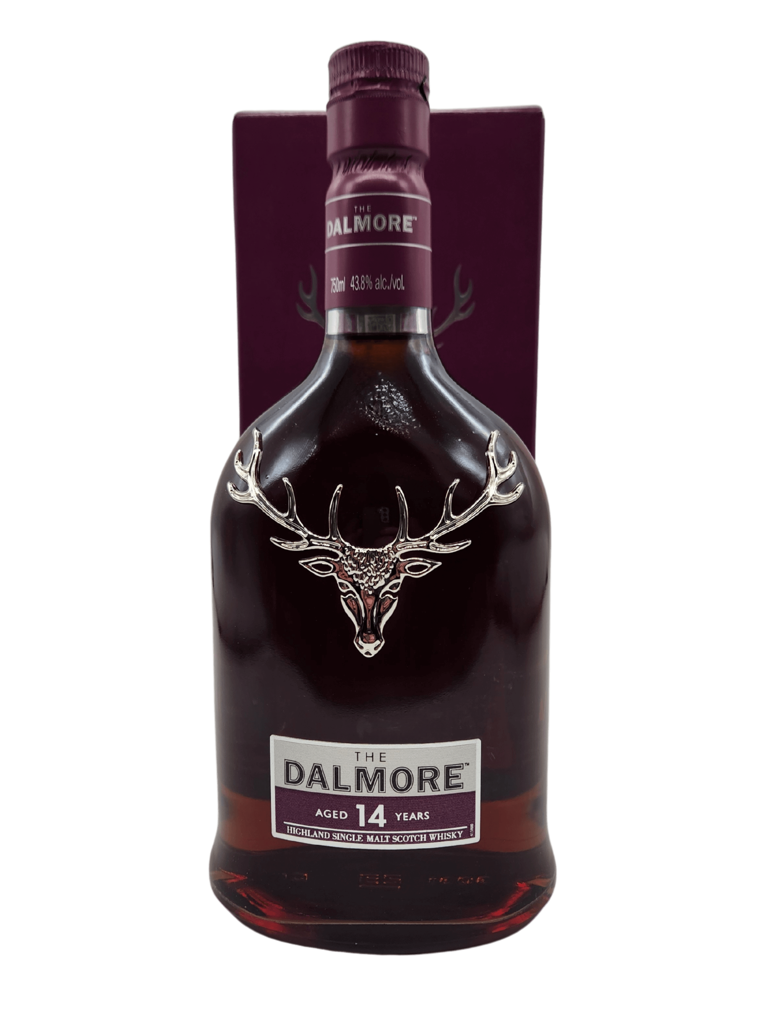 Bottle of Dalmore 14YR Single Malt Scotch, 750mL, featuring Highland flavors of honey and Seville orange, Scotland origin.