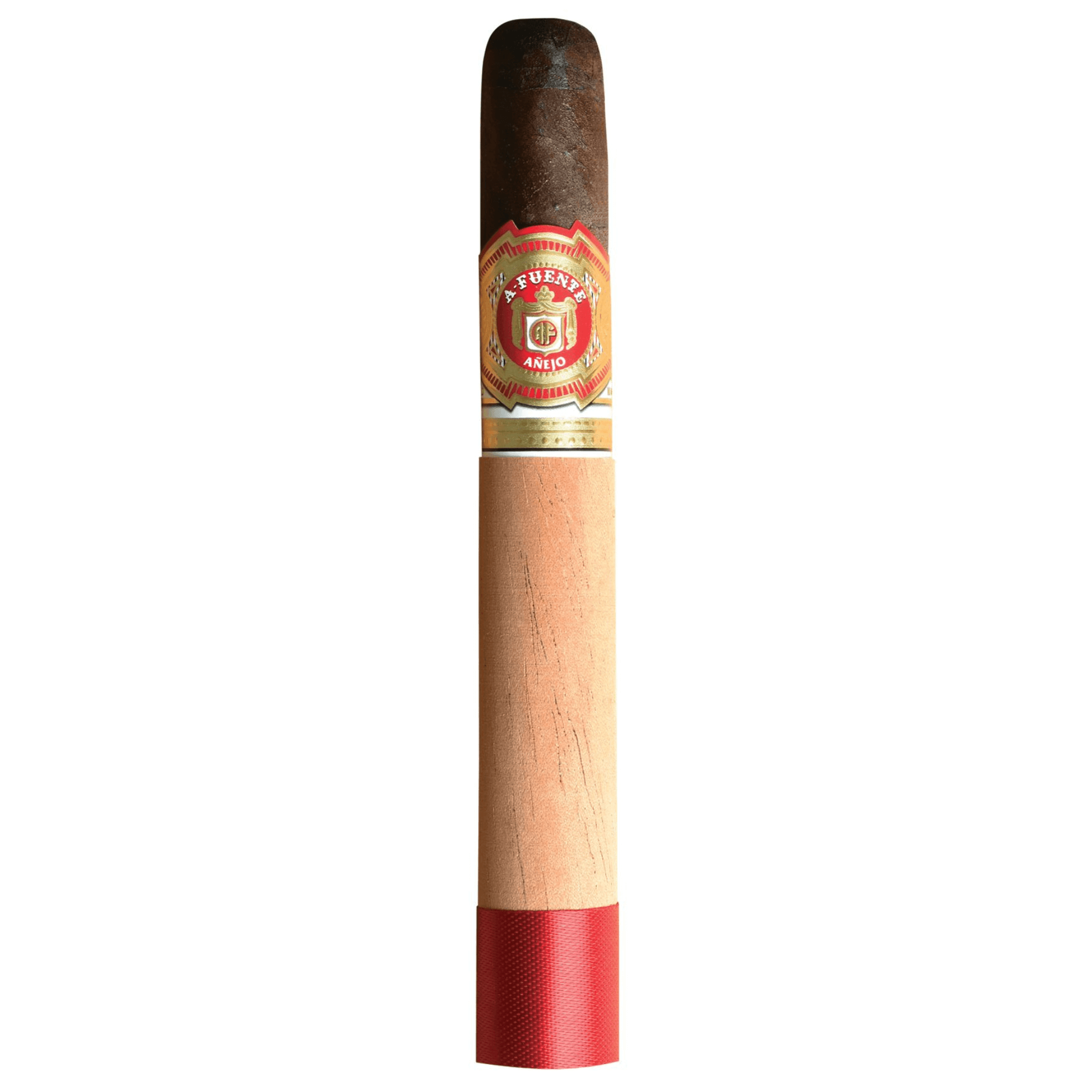 Arturo Fuente Anejo Reserva No. 46 cigar with a dark wrapper and vibrant red and gold band