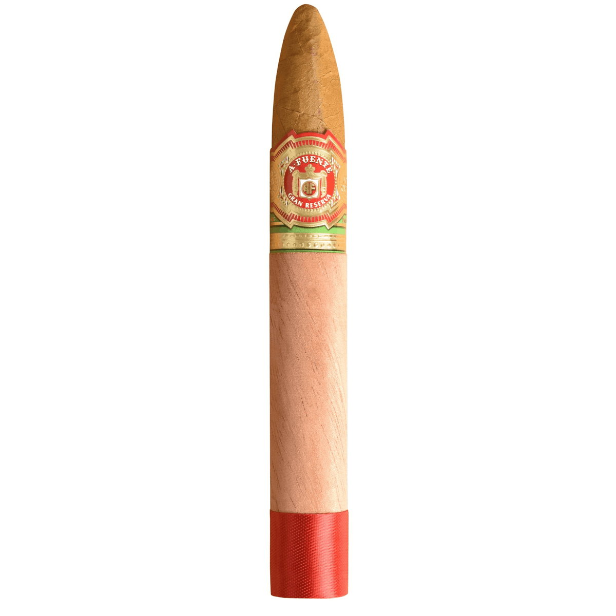 Arturo Fuente Chateau Pyramid Natural cigar with natural wrapper and red band.
