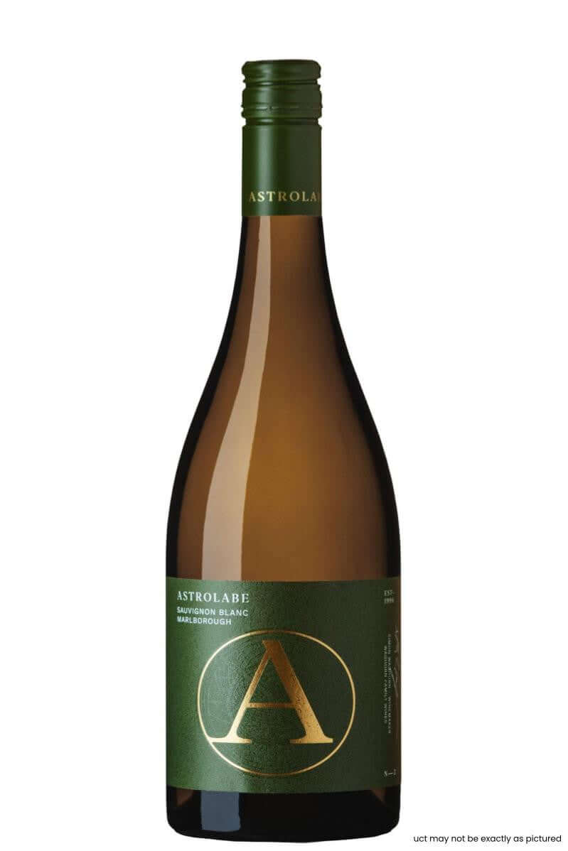 Astrolabe Sauvignon Blanc 2021 white wine bottle, 750ml, Marlborough New Zealand, green label.