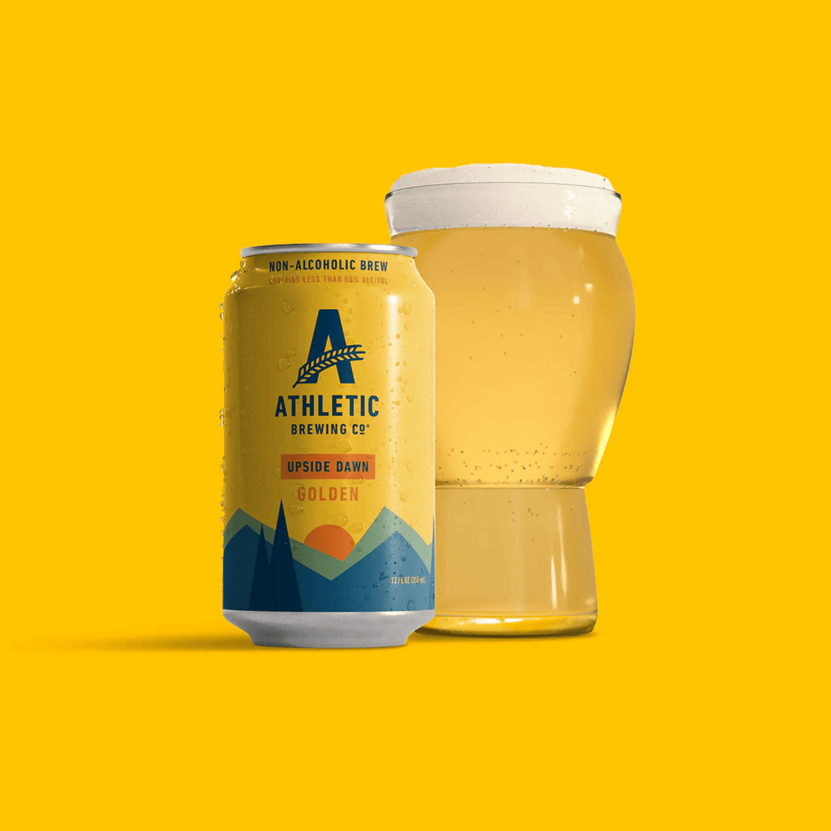 Athletic Upside Dawn Non-Alcoholic Golden Ale 6-Pack with glass, by Athletic Brewing Company, Milford CT, refreshing gluten-removed