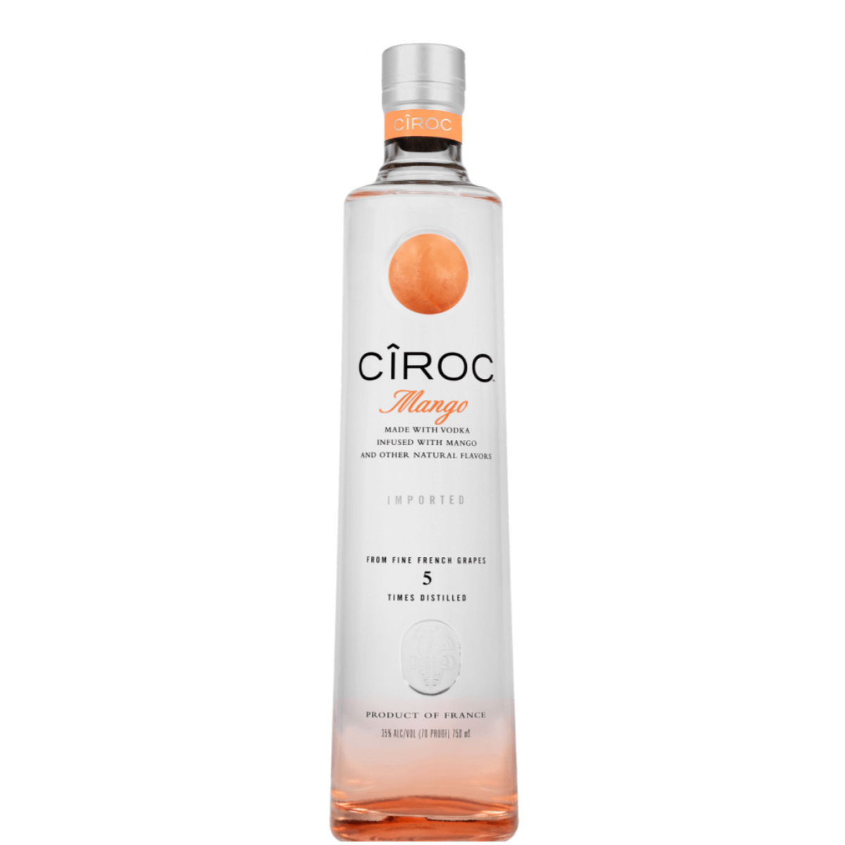Ciroc Mango Vodka 750ml bottle, distilled from French grapes, featuring tropical mango flavors.