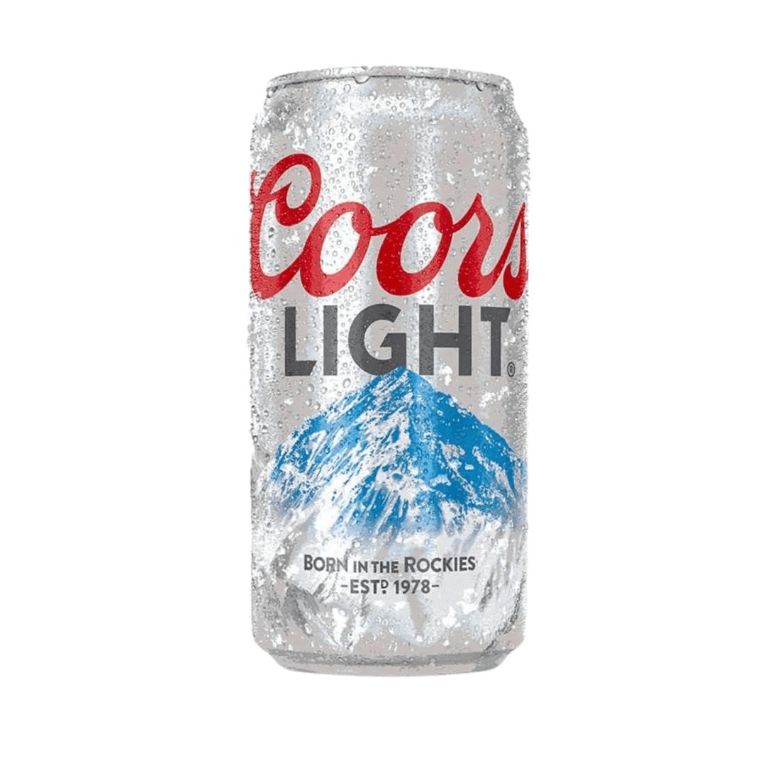 Coors Light 12oz can with mountain logo, American light lager from Golden, Colorado, crisp and refreshing beverage with 4.2% ABV.