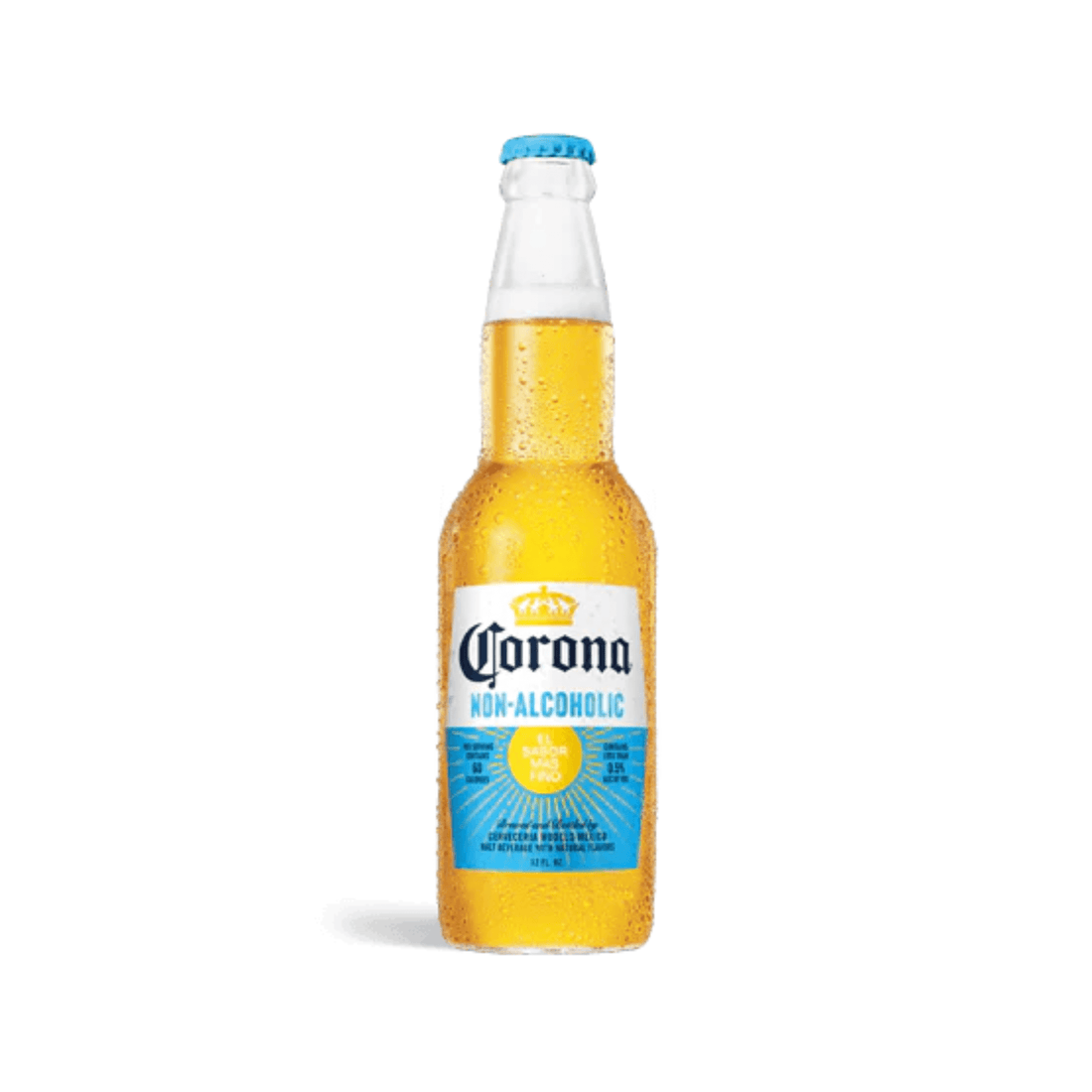 Corona Non-Alcoholic 12oz bottle with crisp, refreshing lager flavor, 0.0% ABV from Mexico by Grupo Modelo.