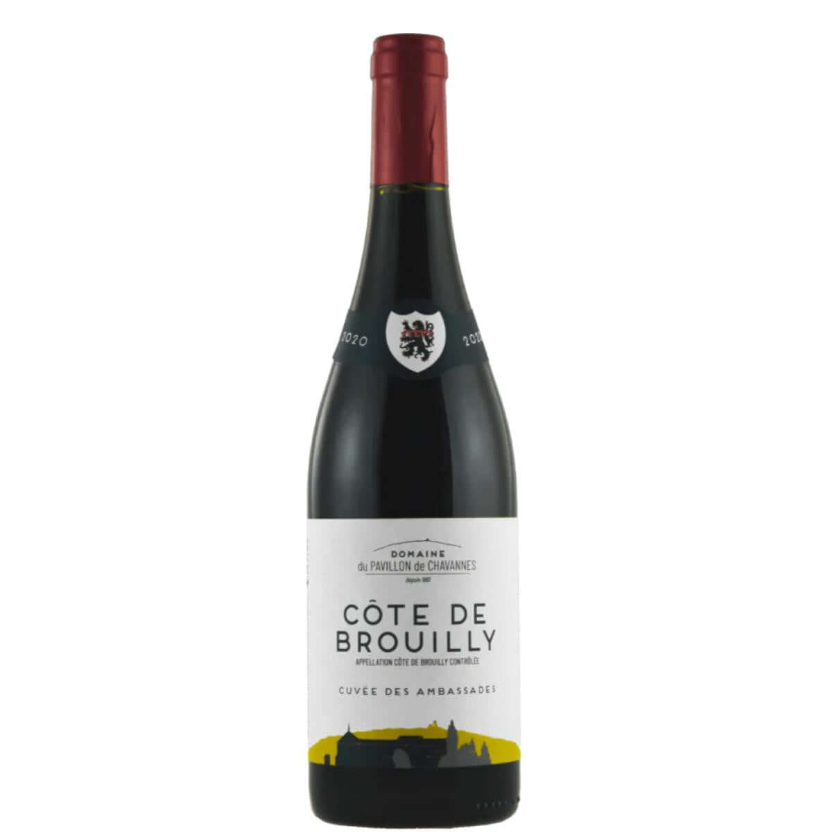 Domaine du Pavillon de Chavannes Côte de Brouilly 2020 bottle, red wine from Beaujolais, France, featuring Gamay grapes.