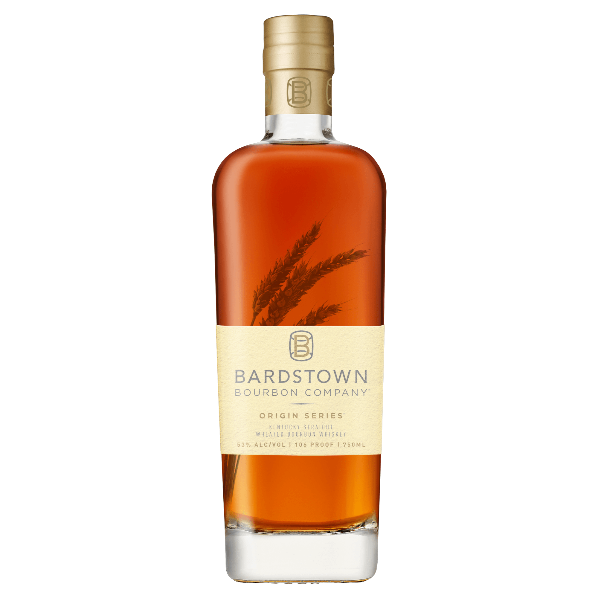 Bardstown Bourbon Origin Wheated 750ml, Kentucky Straight Bourbon Whiskey, 100 Proof, with notes of peach and cocoa flavor.