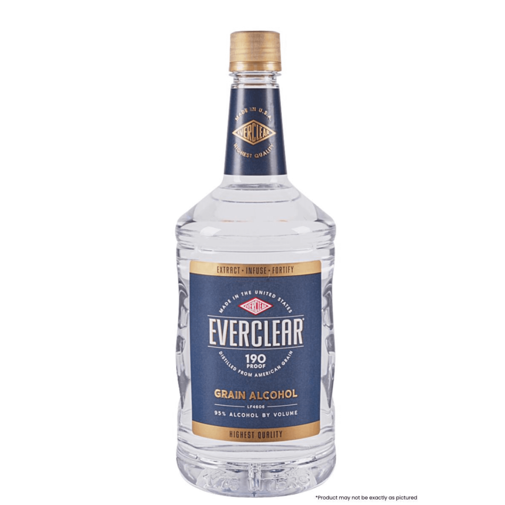Everclear Grain Alcohol 1.75L bottle, 190 proof, distilled in Missouri, USA by Luxco, high-proof rectified spirit.