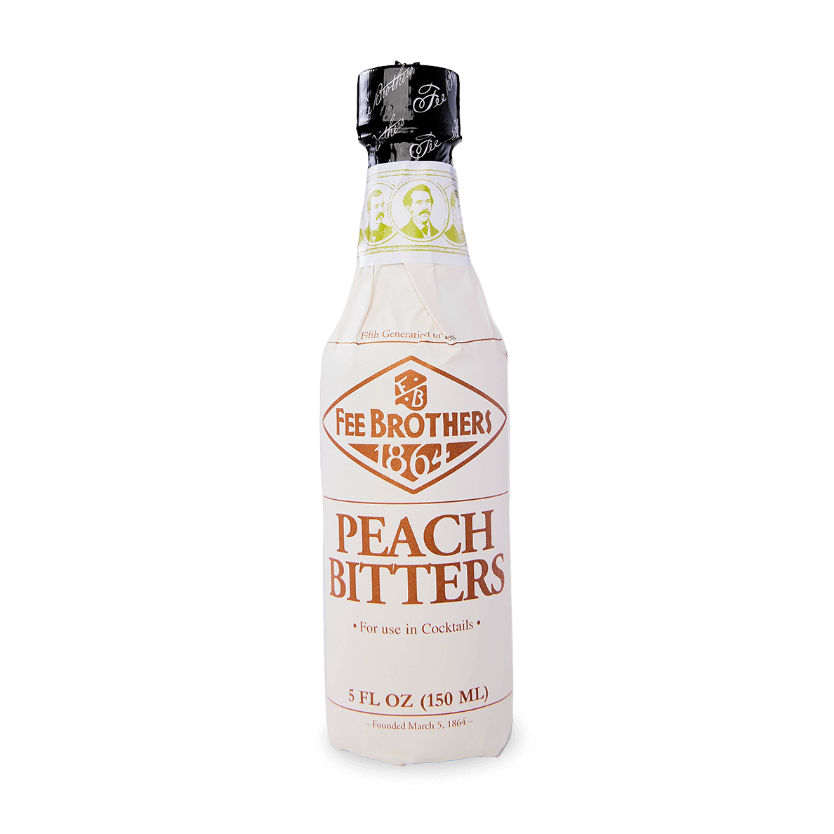 Fee Brothers Peach Bitters 5oz bottle, perfect for cocktails, from a century-old Rochester, NY distillery.