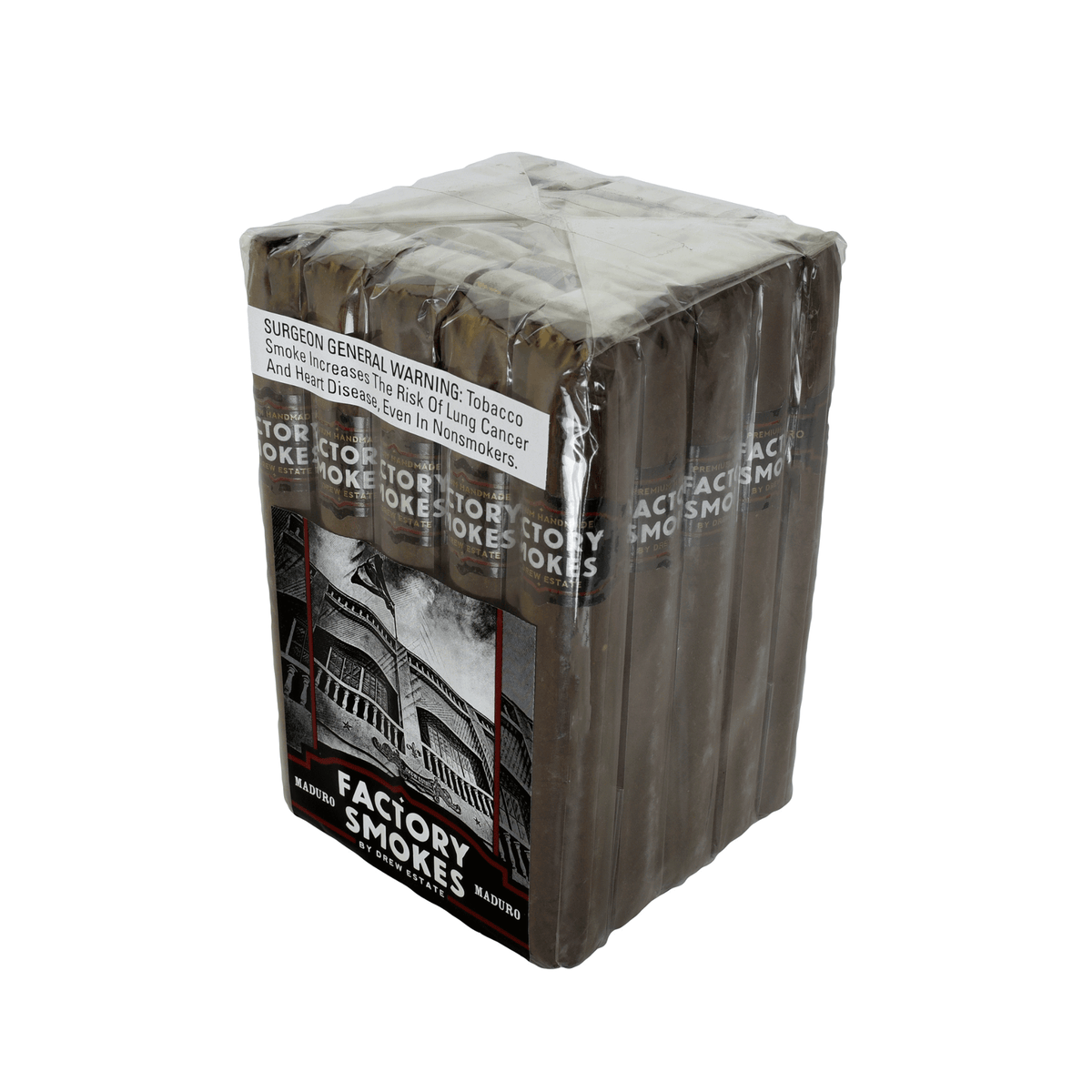 Factory Smokes Maduro Toro 25ct Bundle with rich flavor notes, handcrafted by Drew Estate.