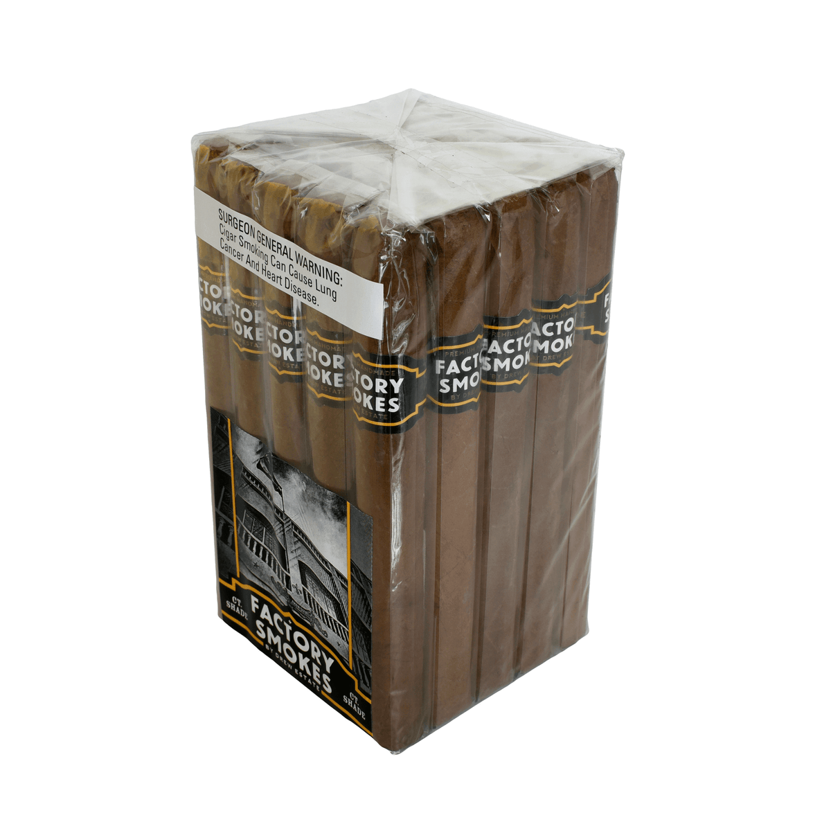 Factory Smokes Shade Churchill 25ct bundle with Ecuadorian Connecticut Shade wrapper and creamy flavor profile.