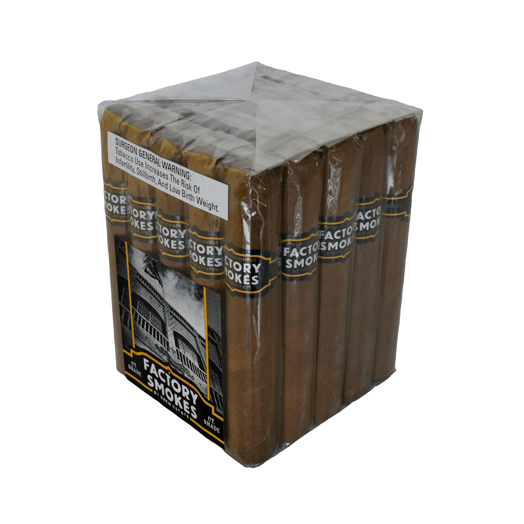 Pack of Factory Smokes Shade Gordito cigars with Ecuadorian Connecticut Shade wrapper, offering a smooth, creamy flavor. Mild strength, 6x60 size.