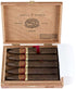 Box of Padron Family Reserve No. 44 Natural cigars, Nicaragua, with wooden box open displaying torpedo-shaped cigars.