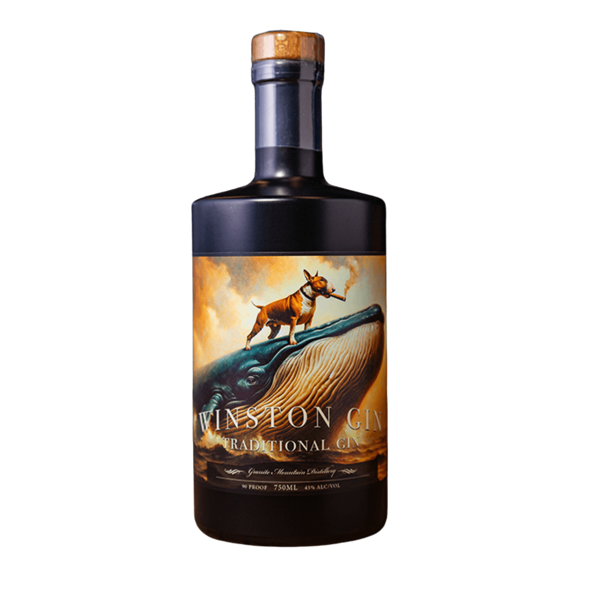 Granite Mountain Distillery Winston Traditional Gin 750mL bottle showcasing a unique label design, 40% ABV, from Prescott, Arizona.