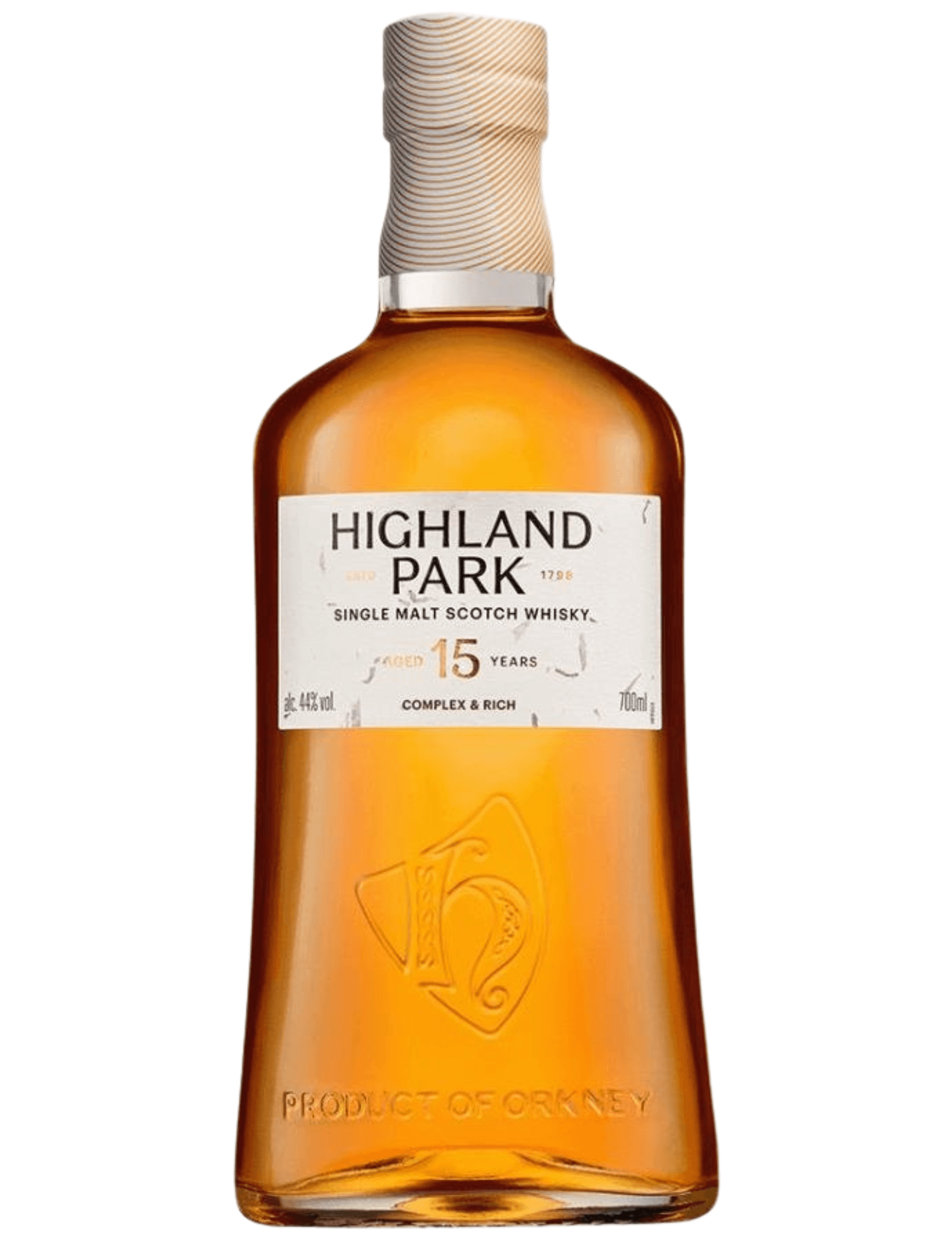 Highland Park 15 Year Old Viking Heart Single Malt Scotch Whisky 750mL bottle from Orkney Islands, Scotland with 44% ABV.