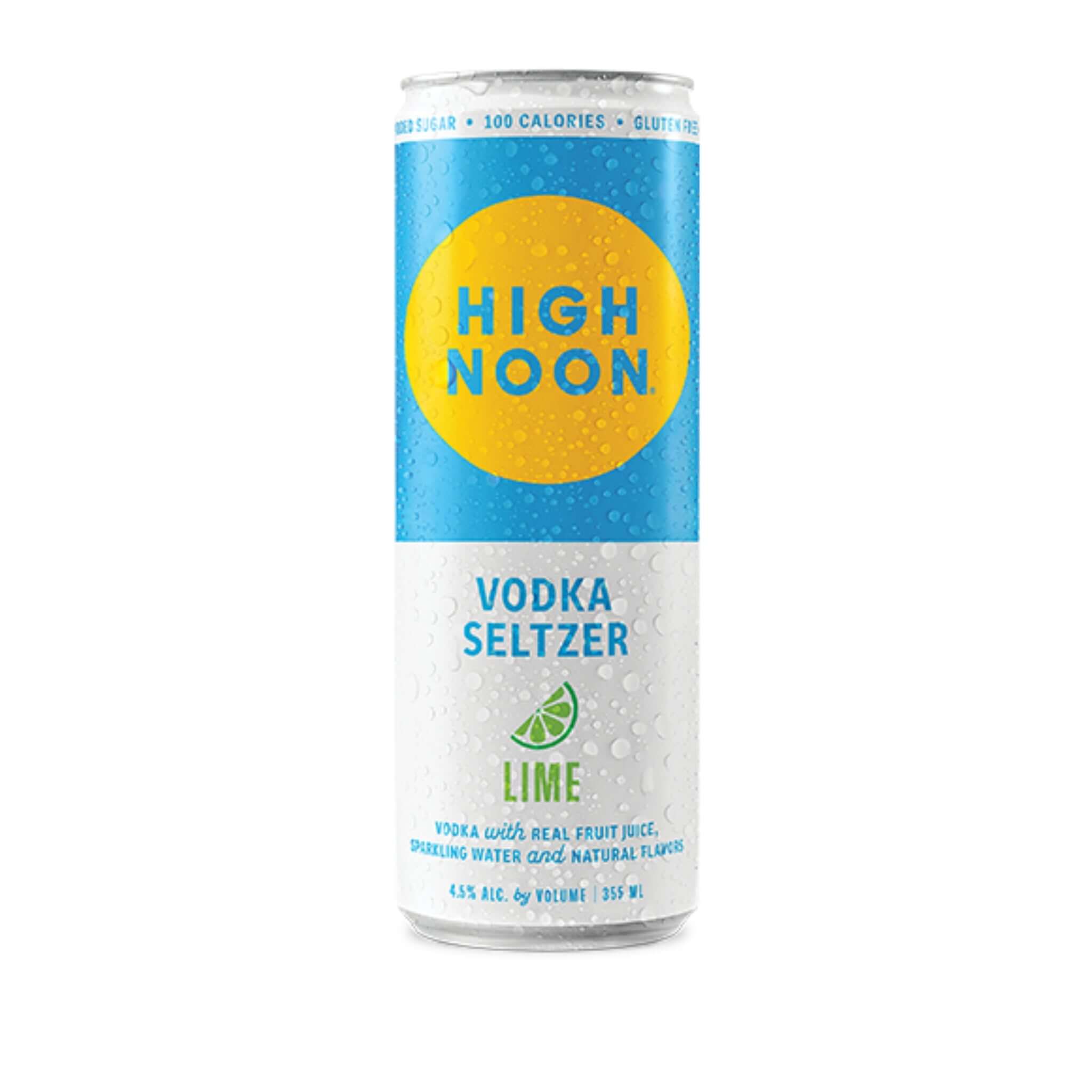 High Noon Sun Sips Lime 12oz Can, Vodka Seltzer with natural lime flavor, 100 calories, gluten-free, refreshing beverage.