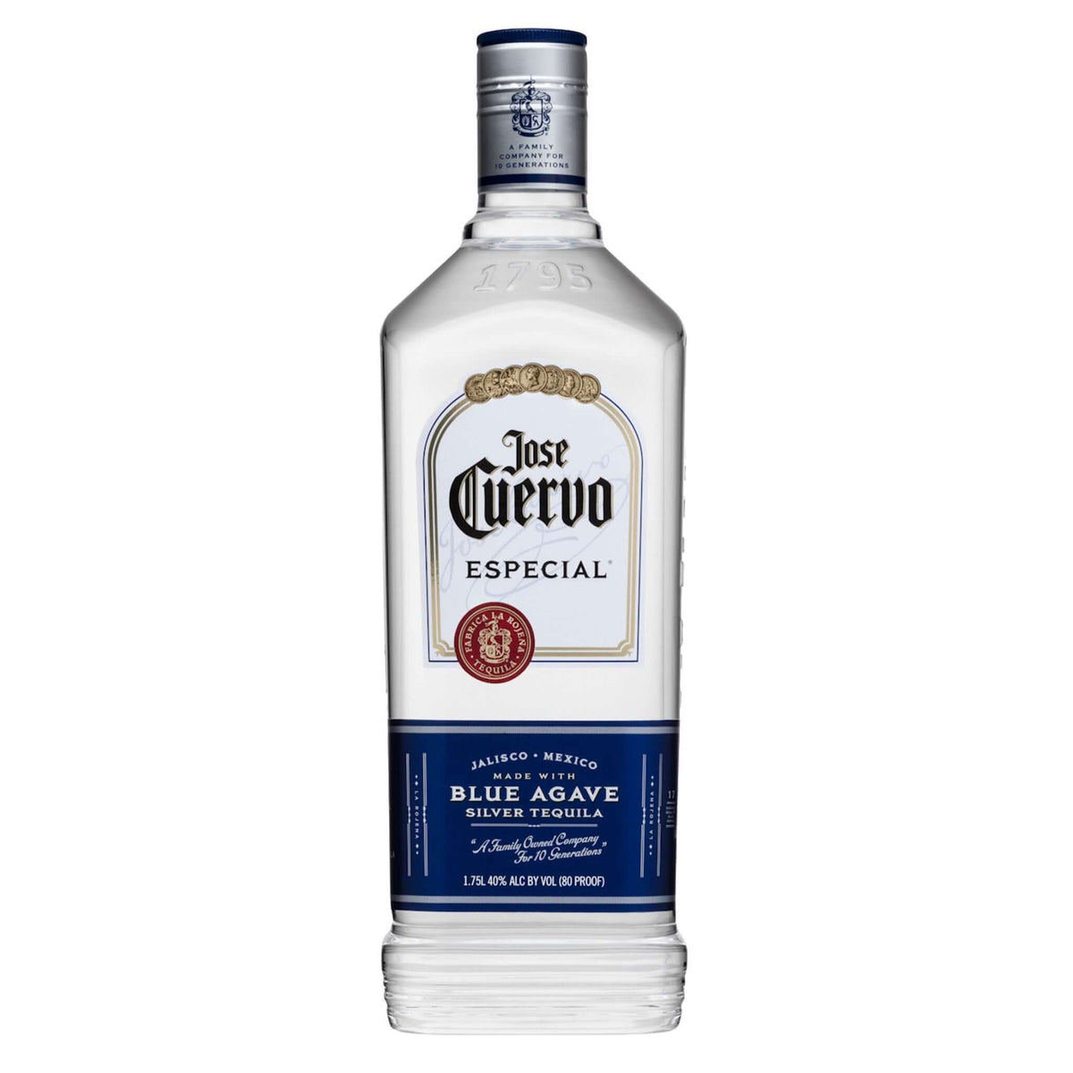 Jose Cuervo Especial Silver 1.75L bottle of Blanco tequila, crisp and clean flavor from Tequila Cuervo La Rojeña distillery.