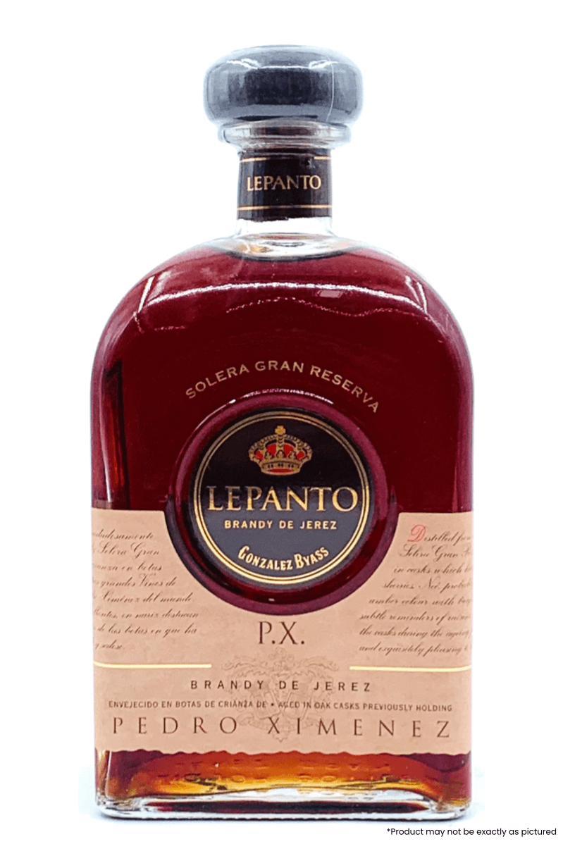Type: Brandy
Region: Jerez-Xeres-Sherry
Country: Spain
Size: 750ml
ABV: 36%
Notes: Spain- Lepanto PX spends its first 12 years ageing in sherry oak casks, followed by 3 years in casks previously used for ageing sweet Pedro Ximenez. Dark amber in color with mahogany shades. It has beautiful rich aromas of raisins, figs and oak wood. Soft and elegant on the palate.