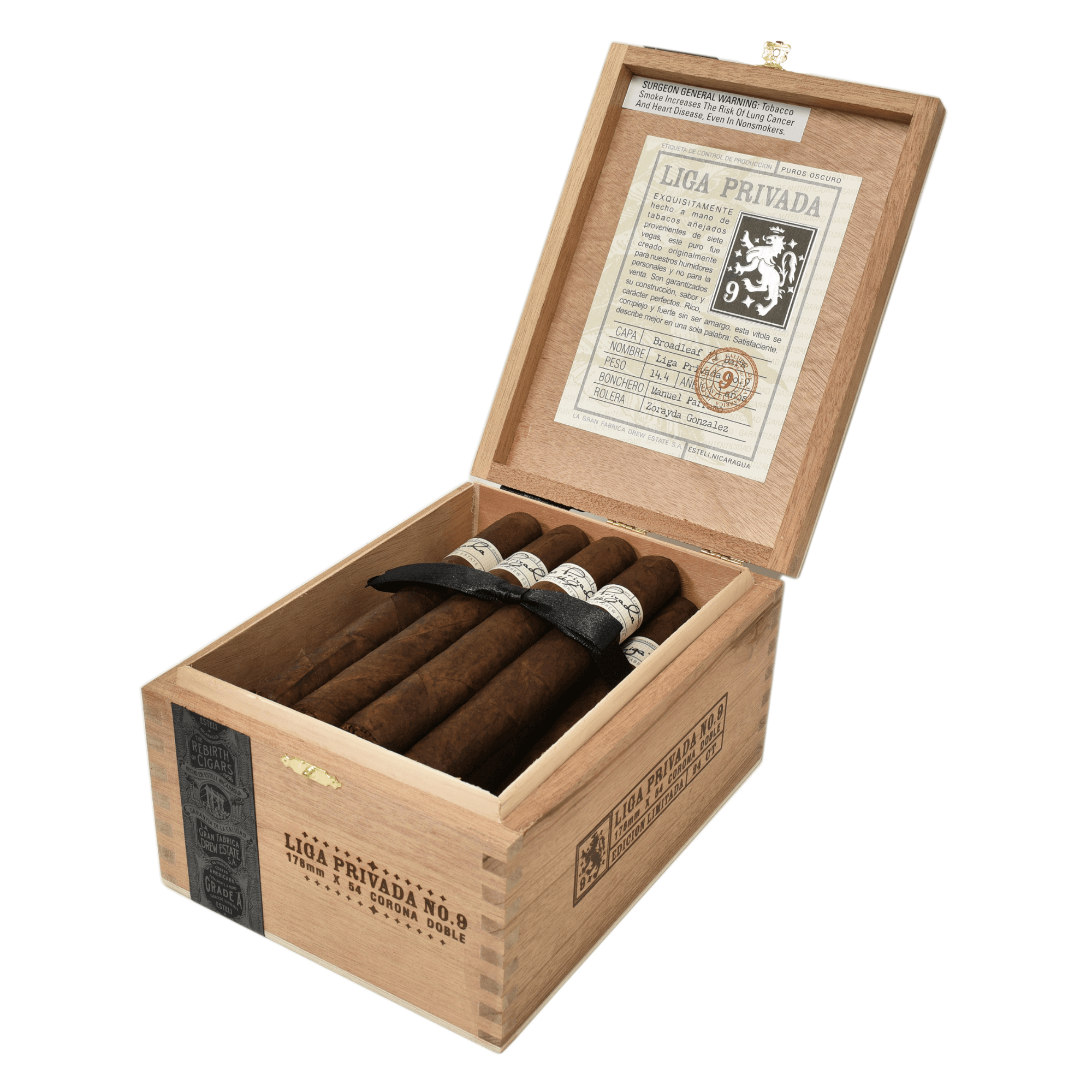 Liga Privada No. 9 Corona Doble Box of 24 Opened Showing Cigars Inside