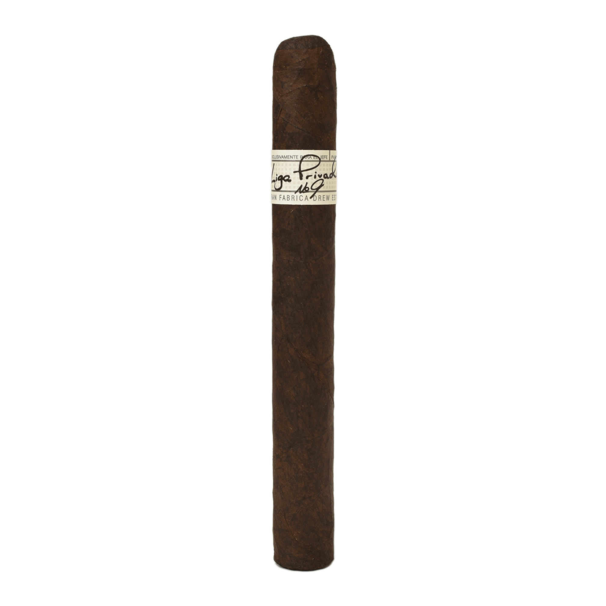Liga Privada No. 9 Corona Doble cigar with Connecticut Broadleaf Oscuro wrapper, noted for bittersweet chocolate and espresso flavors.