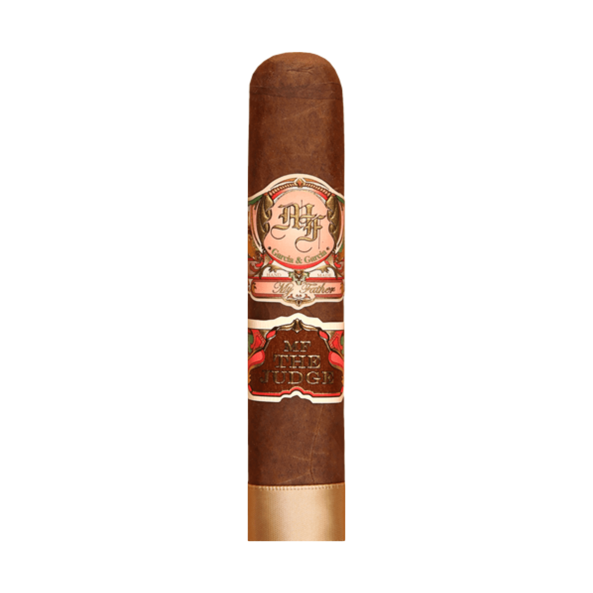My Father The Judge Grand Robusto cigar, Ecuadorian Sumatra wrapper, box pressed, size 5x60, premium Nicaraguan blend.