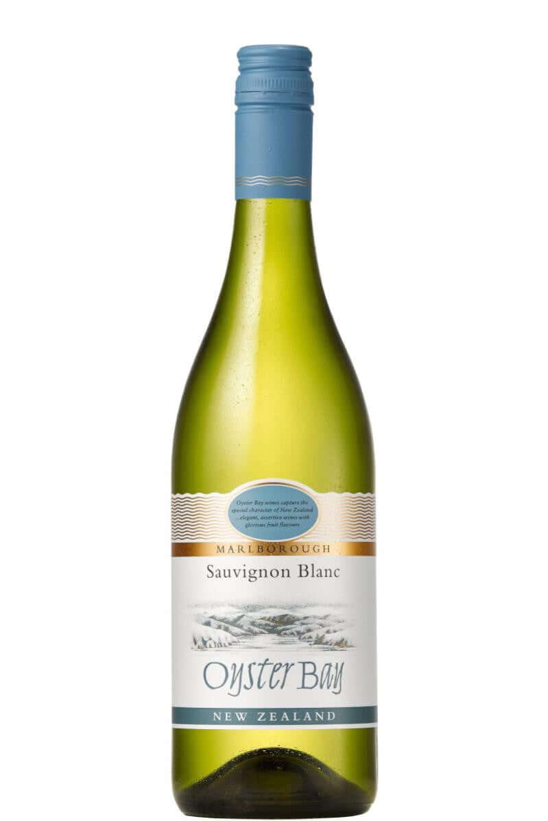Oyster Bay Sauvignon Blanc 2022 white wine 750ml bottle from Marlborough, New Zealand with 13% ABV, award-winning bouquet.