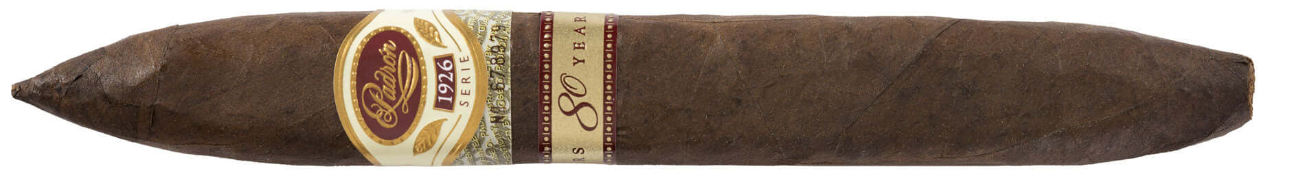 Padron 1926 80th Maduro cigar; Nicaraguan perfecto with Maduro wrapper, noted for its complex flavors of chocolate, espresso, and pepper.
