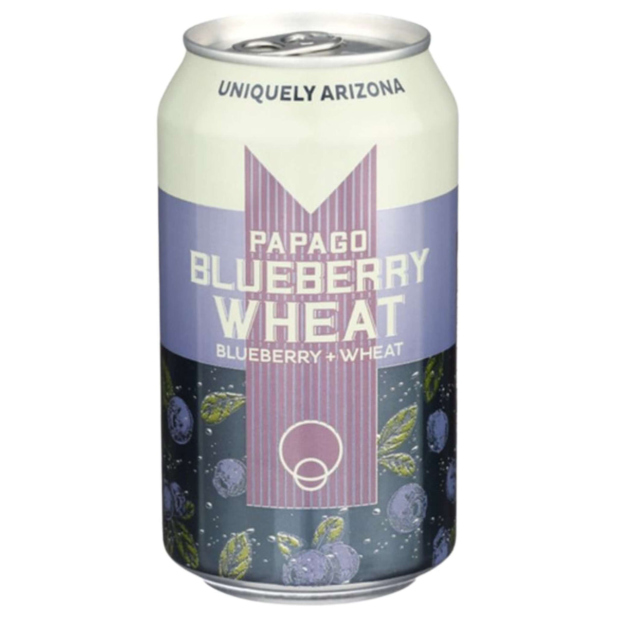 Papago Blueberry Wheat 12oz can by Huss Brewing Co, featuring a fruit wheat ale inspired design with blueberry accents.