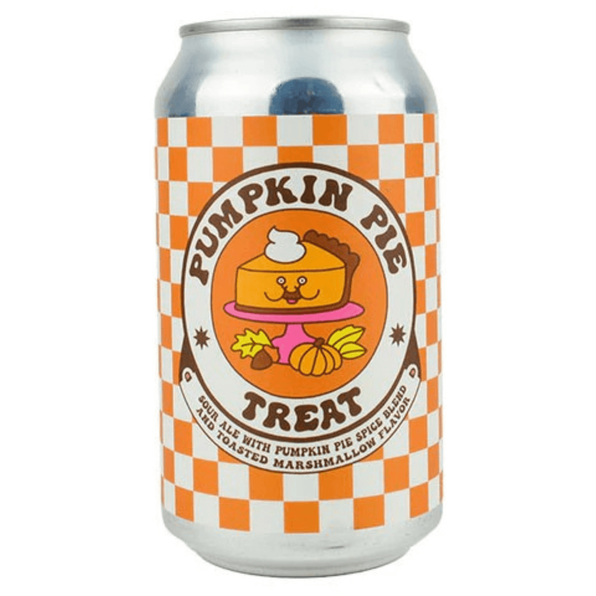 Prairie Artisan Ales Pumpkin Pie Treat can — sour ale with pumpkin, spices, and marshmallow; bright orange label with fall-themed design.