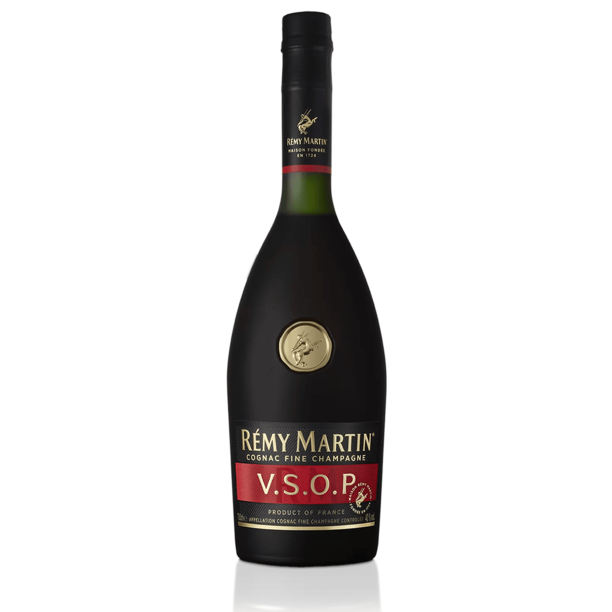 Remy Martin VSOP 750ml Brandy Bottle from Cognac, France, showcasing a rich golden hue with notes of vanilla and candied pear.