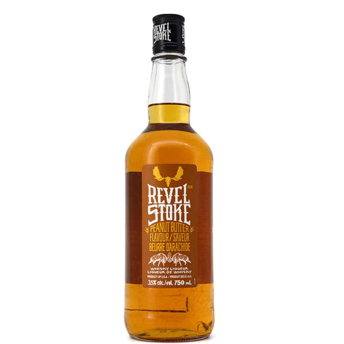 Revel Stoke Peanut Butter Flavored Whiskey 750ml bottle with creamy natural peanut butter infusion, award-winning blend from USA.