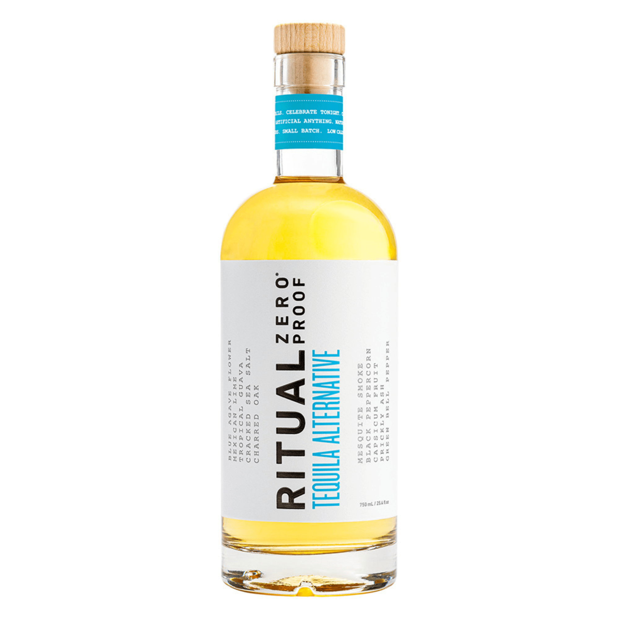 Ritual Zero Proof Tequila 750ml bottle, non-alcoholic tequila substitute with blue agave, lime, guava, and mesquite smoke flavors.