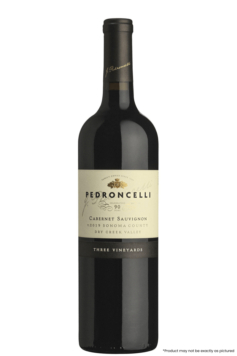 Pedroncelli Three Vineyards Cabernet Sauvignon 2019 750ml red wine bottle from Sonoma County, USA