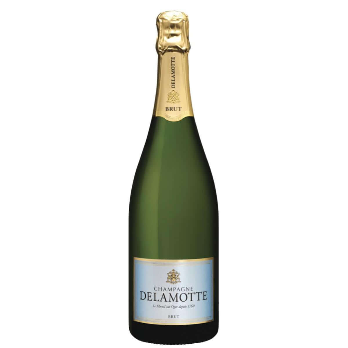 Delamotte Brut Champagne NV 750ml bottle with gold label, fine bubbles, elegant French design | Le Mesnil-sur-Oger, Champagne