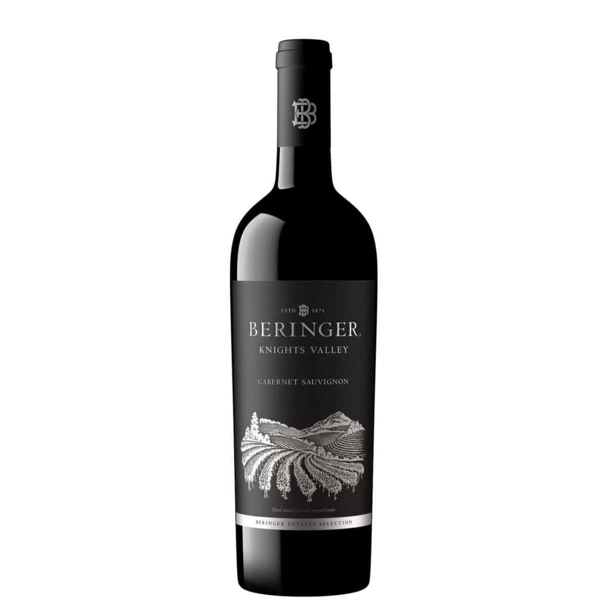 Beringer Knights Valley Cabernet Sauvignon 2018 750ml bottle with black label, Knights Valley, Sonoma County.