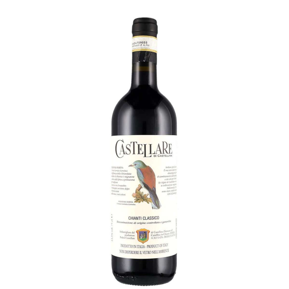 Castellare Chianti Classico 2017 750ml bottle, Tuscan red wine, featuring a vintage label with bird illustration, 13.5% alcohol.