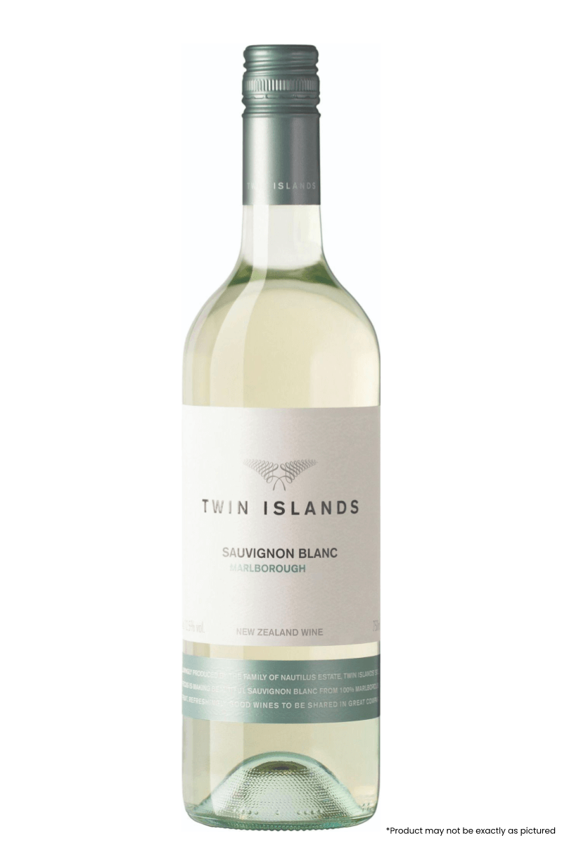 Twin Islands Sauvignon Blanc 2021 wine bottle, Marlborough, New Zealand, featuring fresh passionfruit and citrus notes, 750ml.