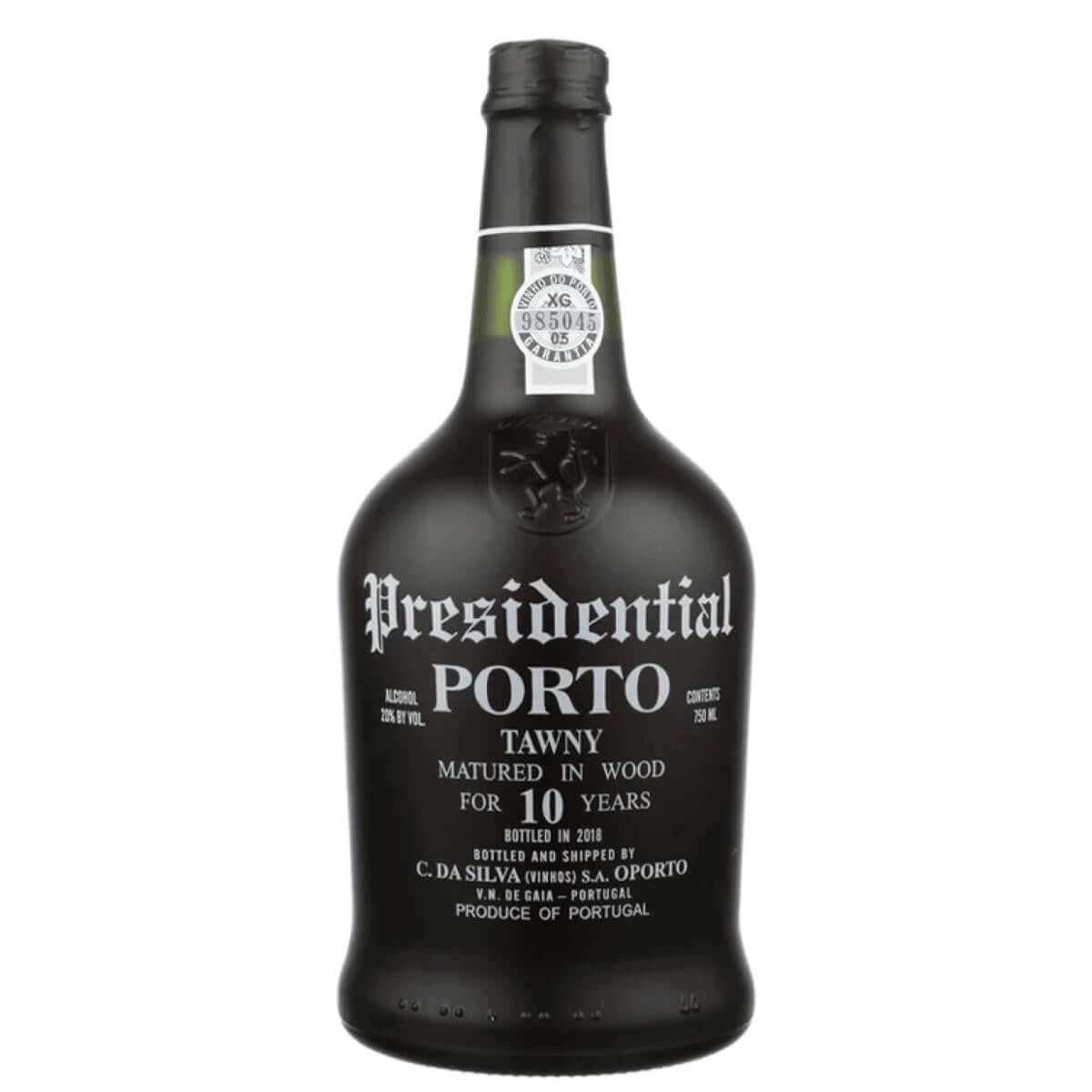 Bottle of Presidential 10-Year-Old Tawny Port 750ml, showing the label and crest.