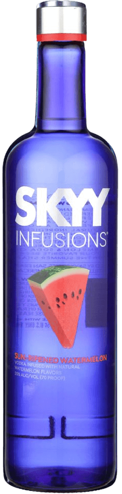 Type: Flavored Vodka, Infused Vodka
Country: USA
Size: 750mL
ABV: 35%
Notes: Skyy Vodka Infusions Watermelon is crafted in the USA and boasts a juicy watermelon flavor. The vodka undergoes a four-column distillation and triple filtration process for purity. Its watermelon infusion makes it a go-to choice for summer cocktails or refreshing mixed drinks. It carries an ABV of 35%, slightly less than typical vodkas, lending itself to easier sipping.