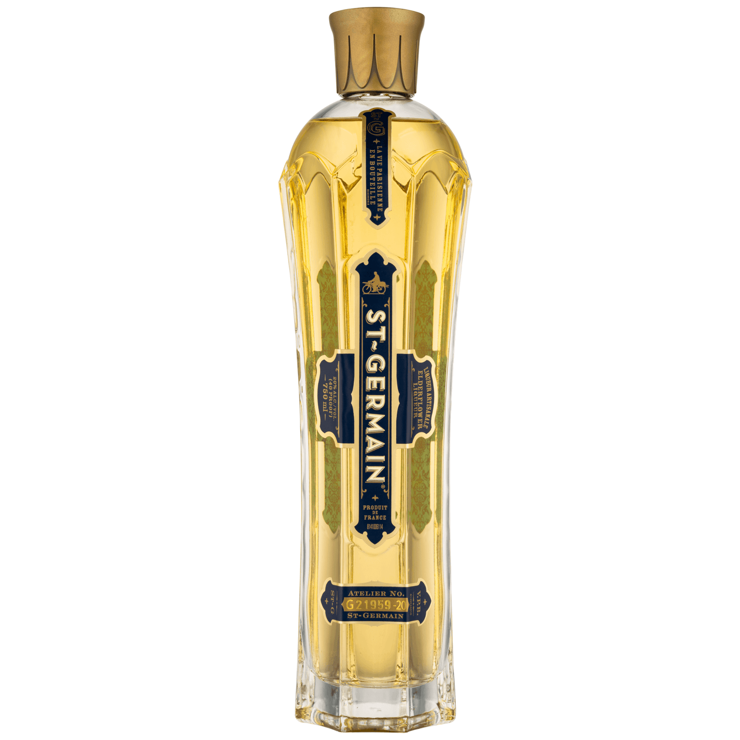 St. Germain 750mL elderflower liqueur from France with floral aroma, designed bottle, perfect for cocktails.