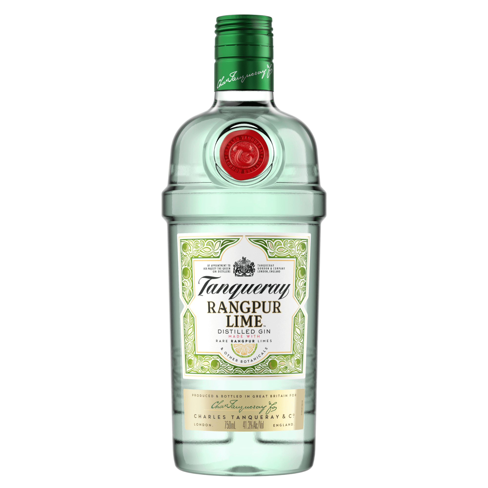 Tanqueray Rangpur Gin 750ml bottle with Rangpur lime flavor and botanicals, 41.3% ABV, from London, UK.