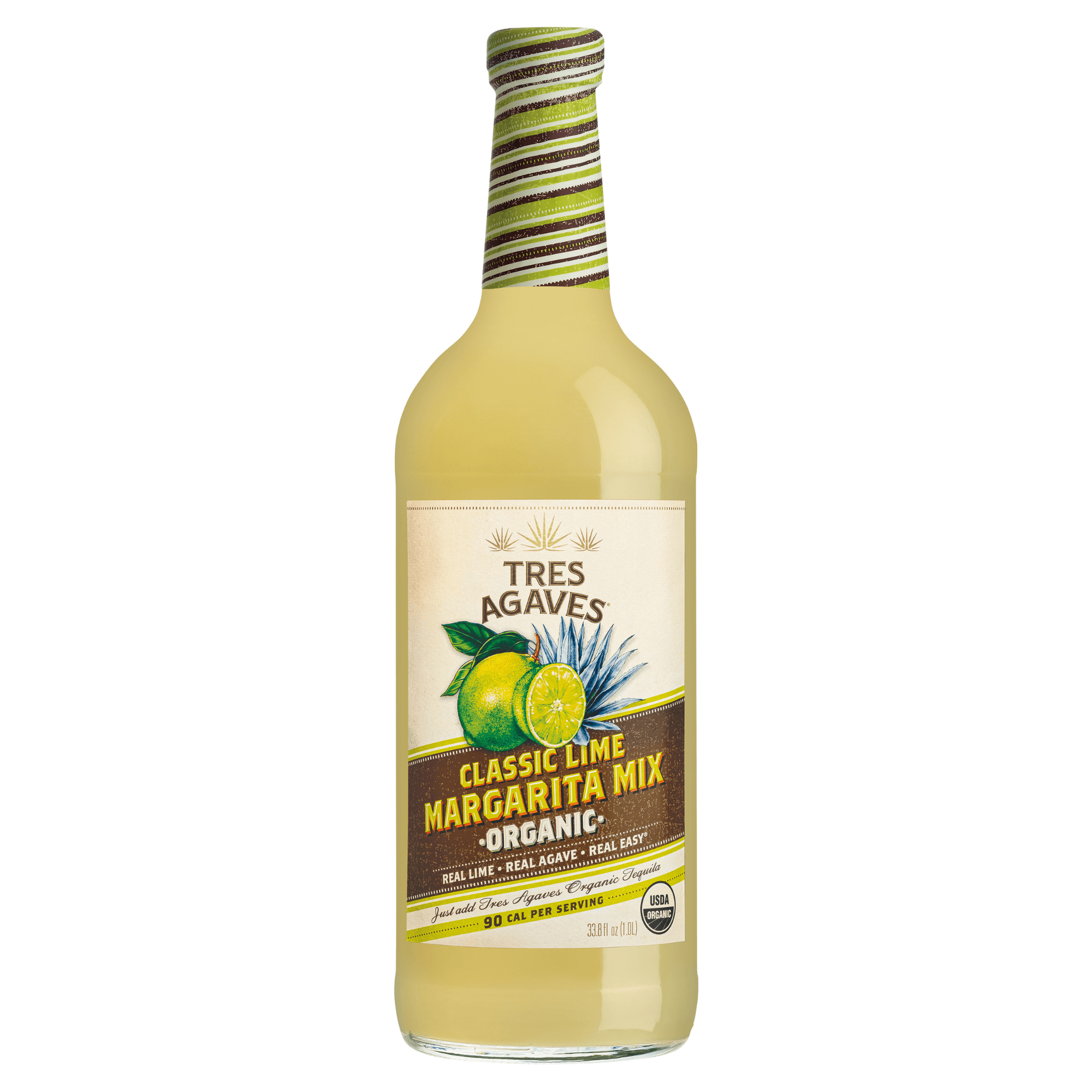 Tres Agaves Organic Lime Margarita Mix 1 Liter Bottle, Non-Alcoholic Mixer