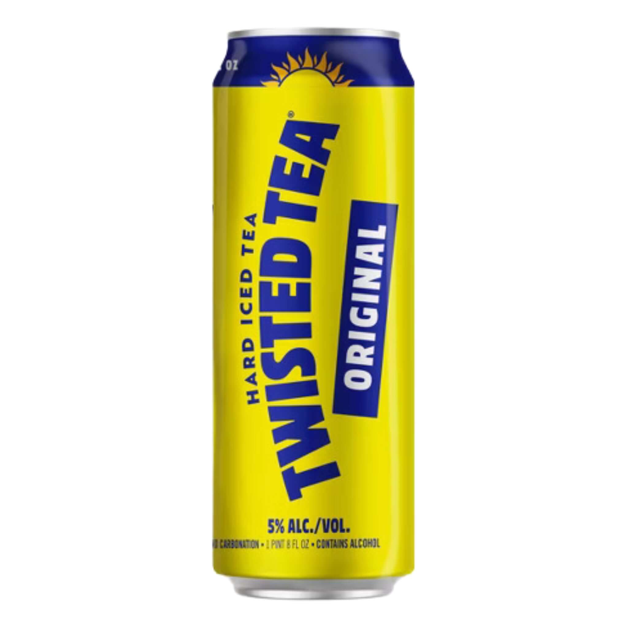Twisted Tea Original Hard Iced Tea 24oz can with 5% ABV, brewed by Twisted Tea Brewing Company in Ohio, featuring a citrus tea flavor.