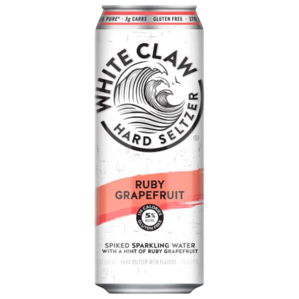 White Claw Ruby Grapefruit Hard Seltzer 19.2oz can, refreshing tart grapefruit flavor, 5% ABV, spiked sparkling water, gluten-free beverage.