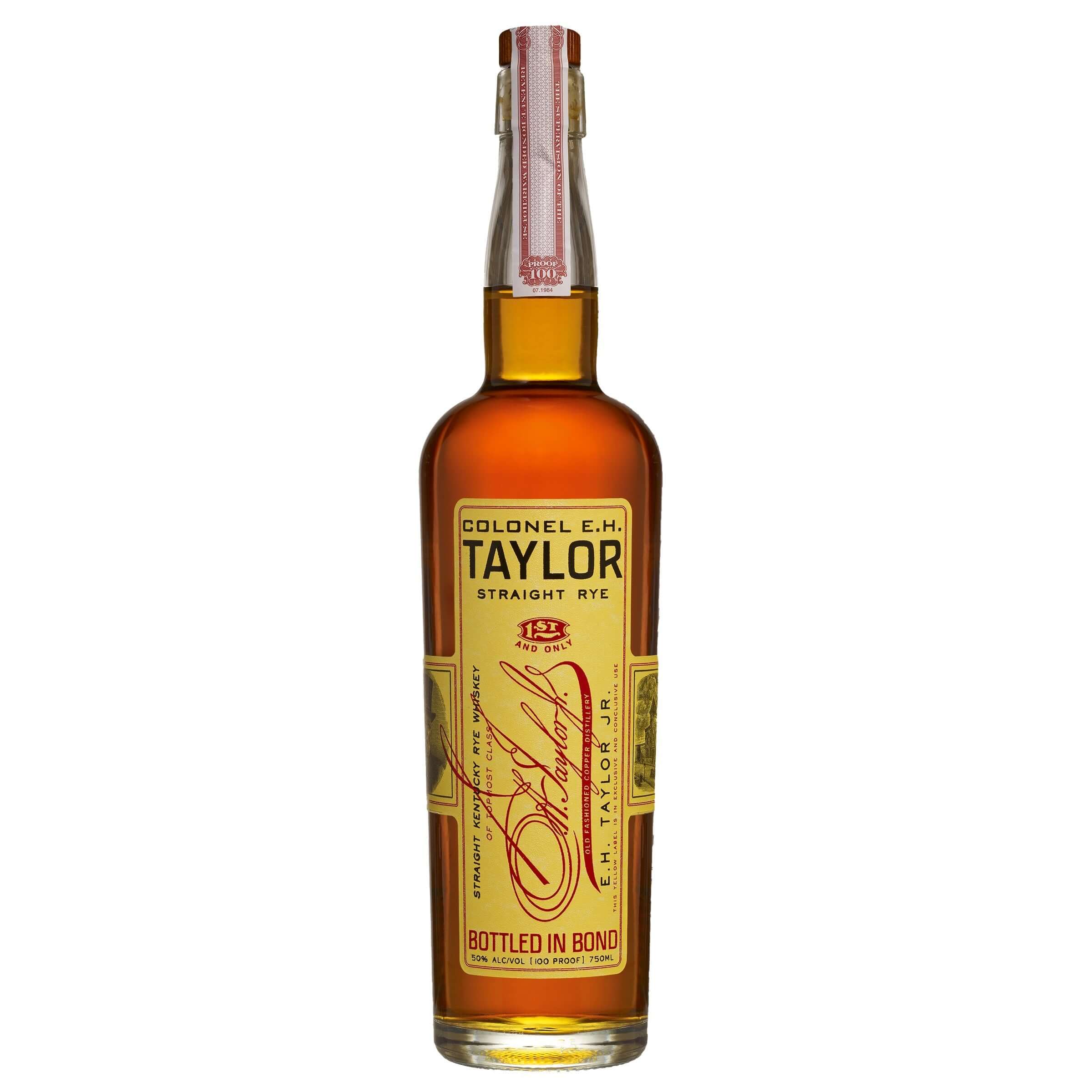 E.H. Taylor Straight Rye Whiskey 750ml bottle from Buffalo Trace Distillery, Frankfort, Kentucky.