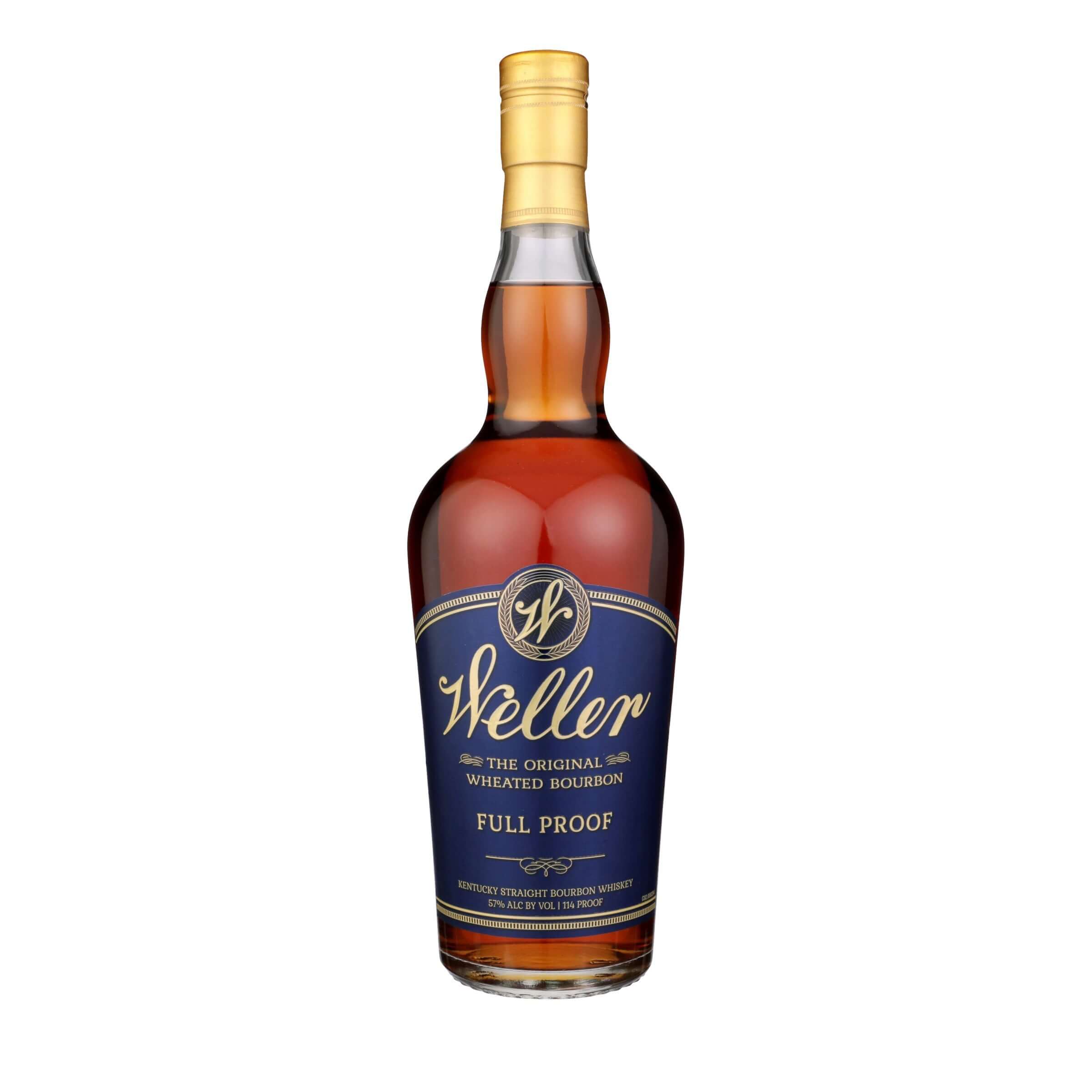 Weller Full Proof 750ml bottle from Buffalo Trace Distillery, wheated bourbon, 114 proof, Frankfort, Kentucky USA, bold flavor.
