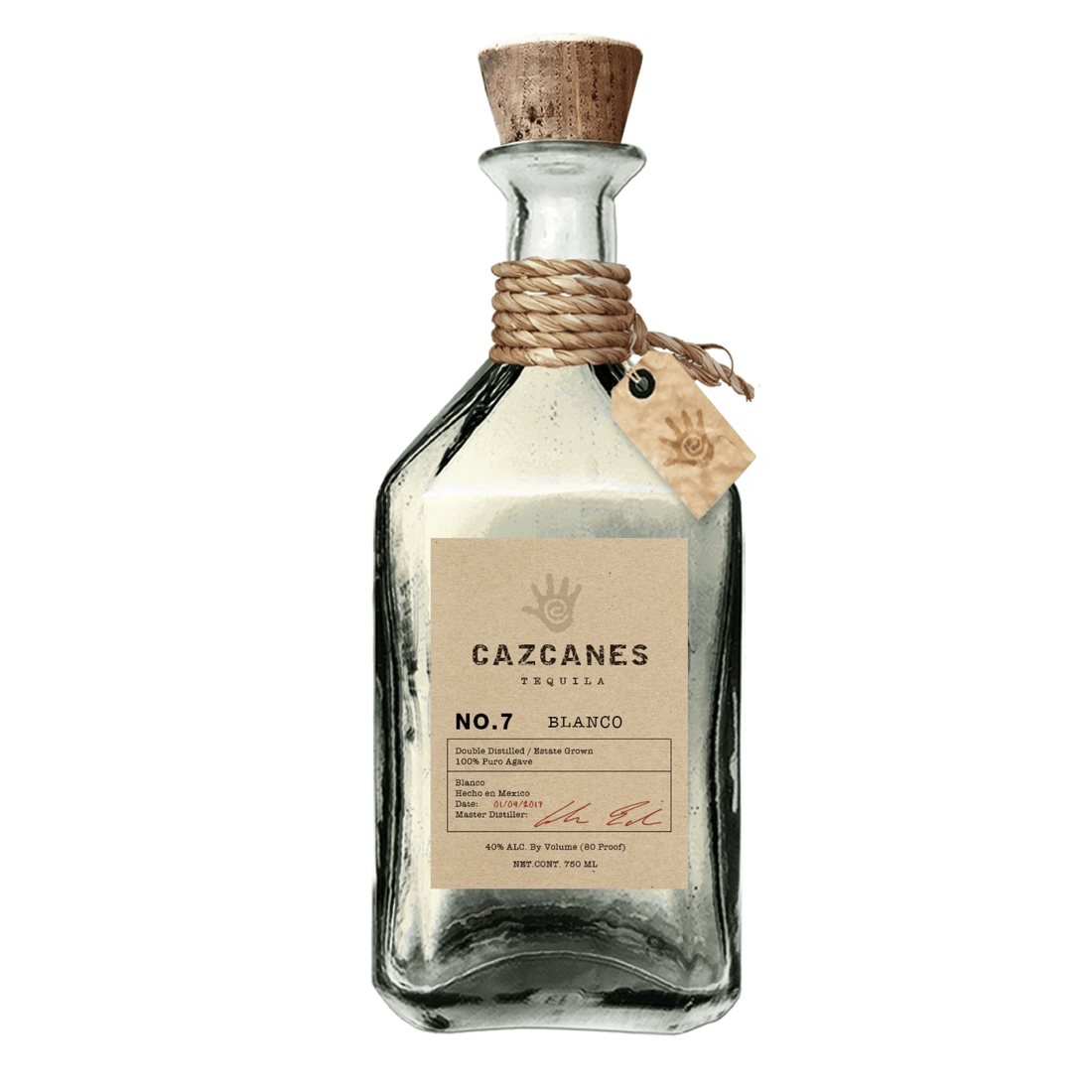 Cazcanes No. 7 Blanco tequila bottle, 750ml, made from 100% organic Blue Weber agave, artisanally produced, 40% ABV.